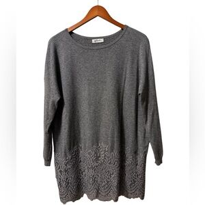 Nina Kendosa Gray Lace Hem Sweater